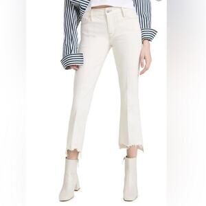 Frame Le crop mini boot high rise raw chewed hem cream bone white jeans